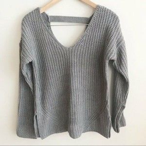 Pink Rose Women's Sz. L Gray V Neck Cable Knit Sweater